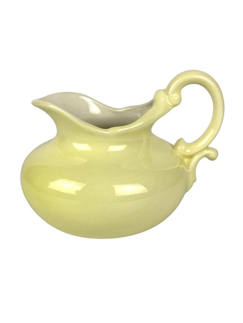 Vintage Pale Yellow Ceramic Pitcher With Ornate Handle Retro Country Decor